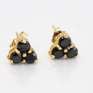 Black Diamond Stud Earrings .72 Ct 14k Yellow Gold